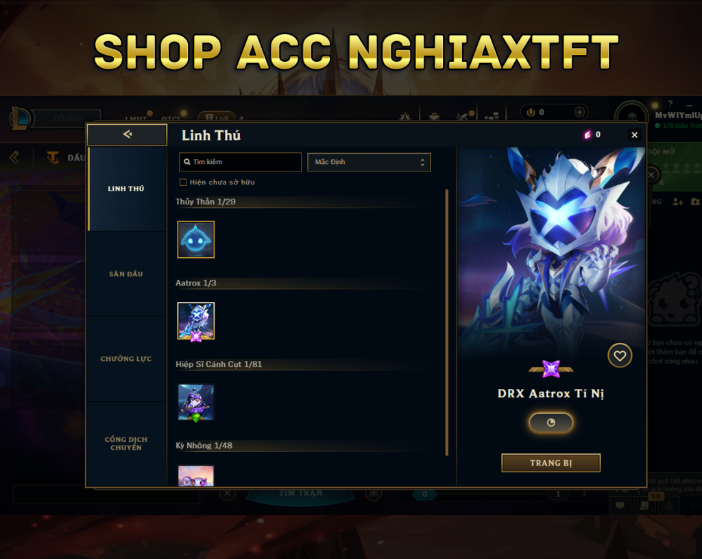 mua acc drx aatrox tft shop giá rẻ
