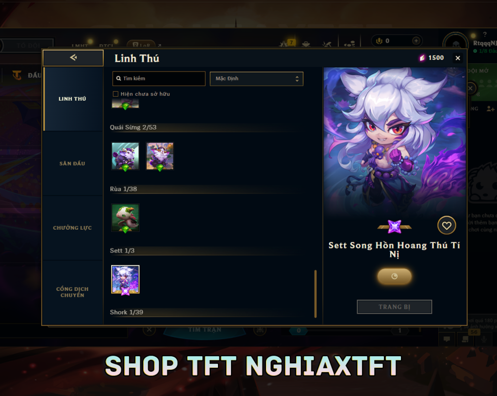 Mua acc TFT Sett Song Hồn Hoang Thú giá rẻ - Shop NghiaxTFT