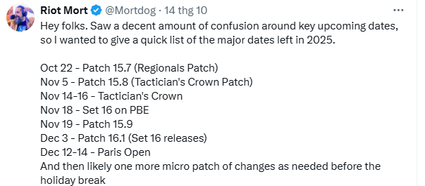 Tft mùa 16 bao giờ ra mắt