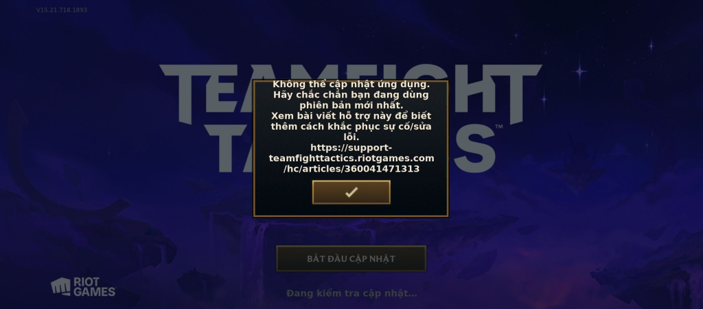 lỗi Lỗi Không thể cập nhật ứng dụng tft pbe